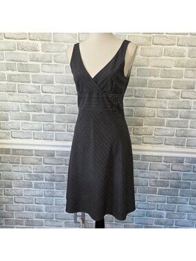 Vintage Necessary Objects Pinstripe Dress V-Neck Fit Flare 90s Dark Academia S